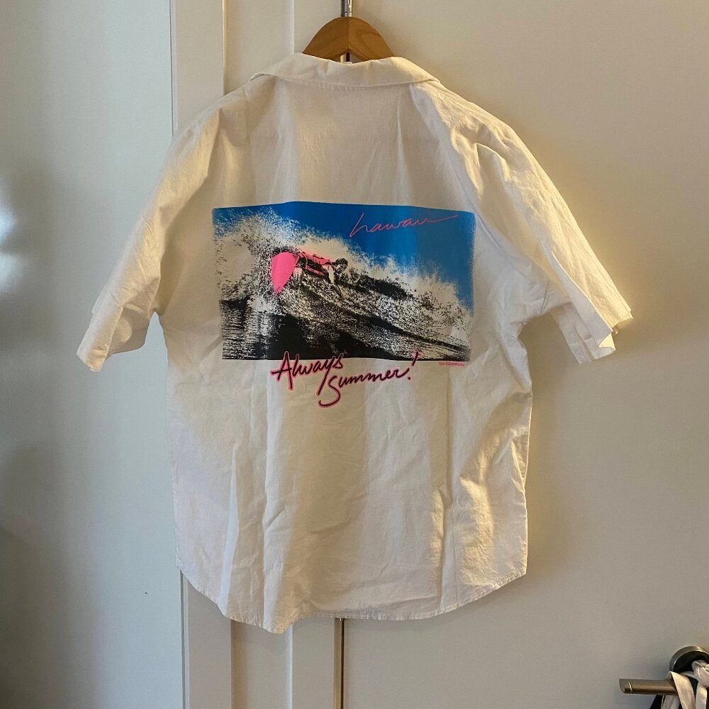 vintage 80s hawaii surfing 'always summer' button up shirt size L